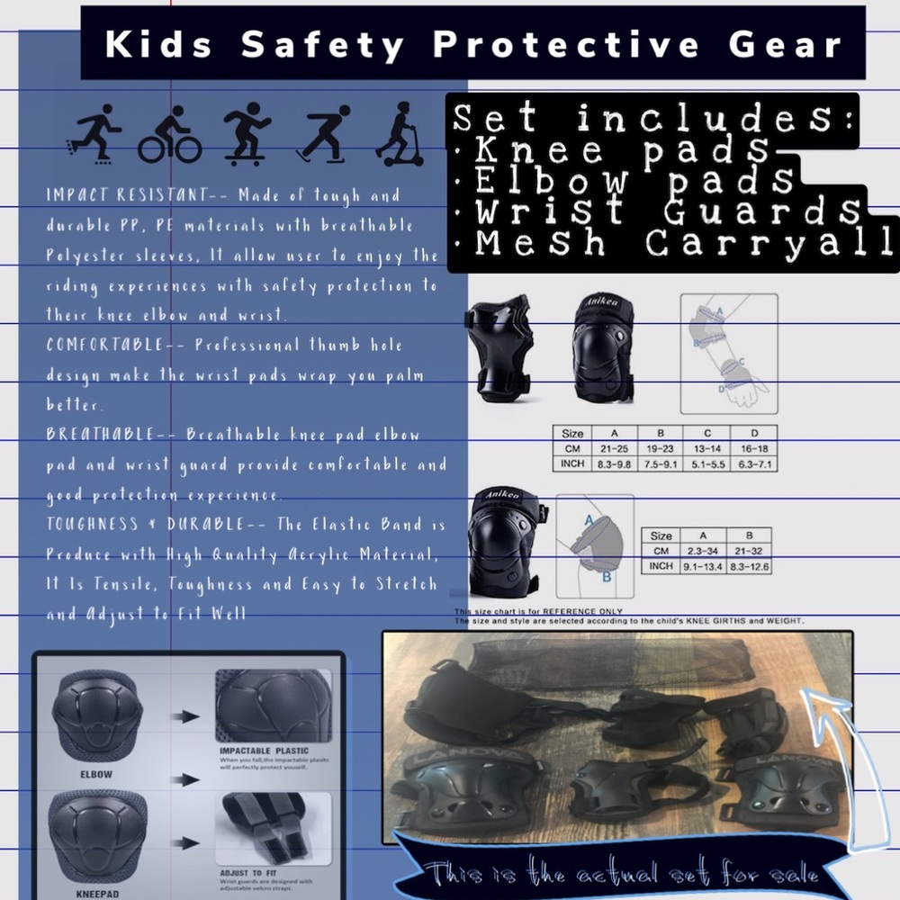 Kids Protective safety SET Elbow, knee, wrist pads